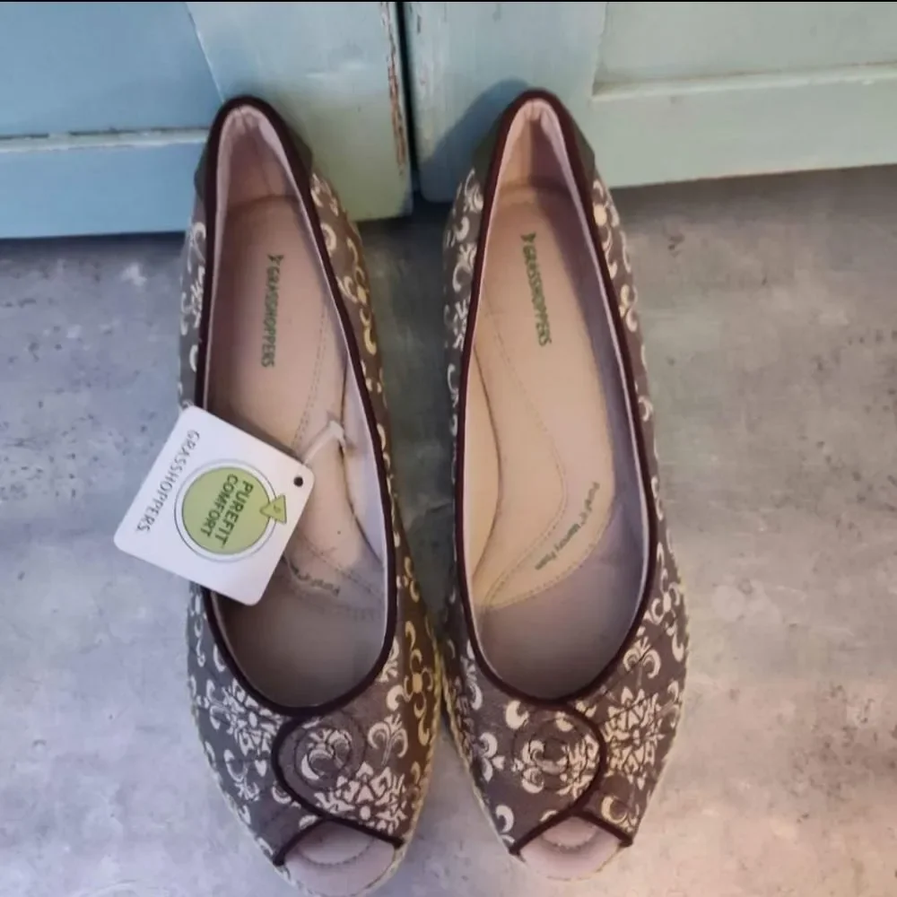 Grasshoppers Purefit Comfort Memory Foam Peep Toe Wedges Womens 7M NEW